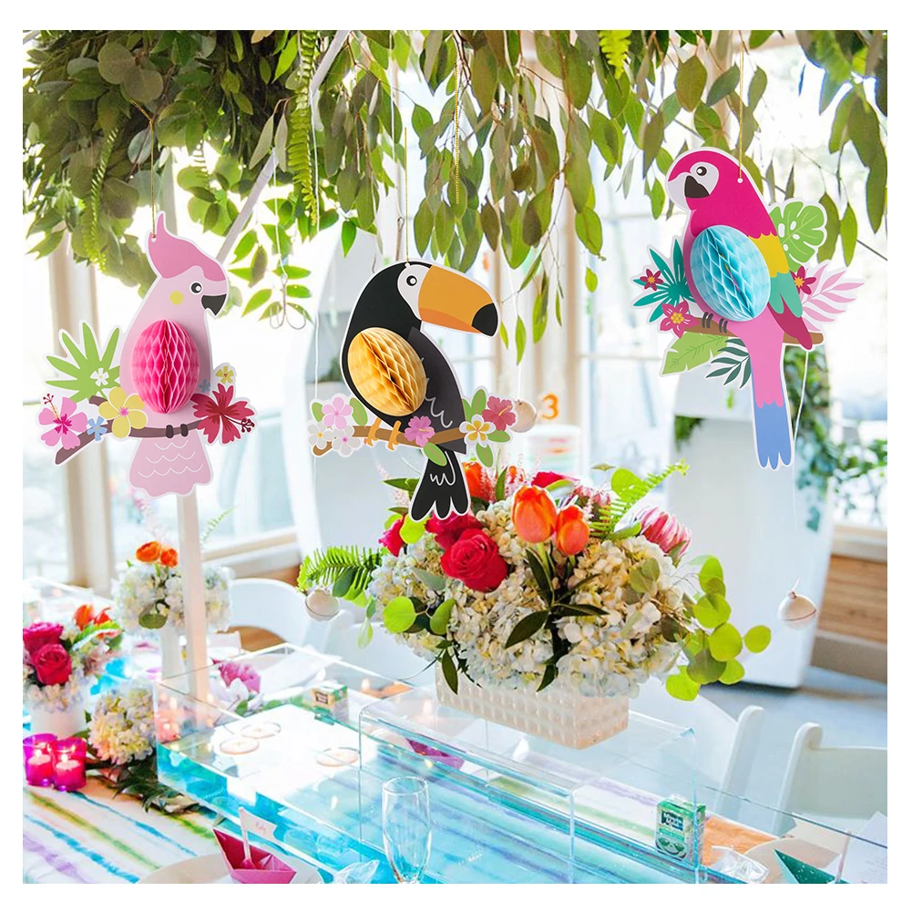 

Party Favor Decoration Paper Pendant Hanging Fan Decoration Tropical Bird Honeycomb Photo Prop Cake Topper Hawaii Summer Party