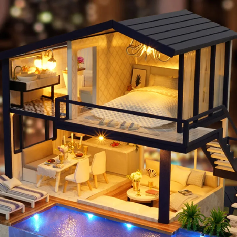 Домик сделай сам с мебелью миниатюрный деревянный кукольный домик для детей и