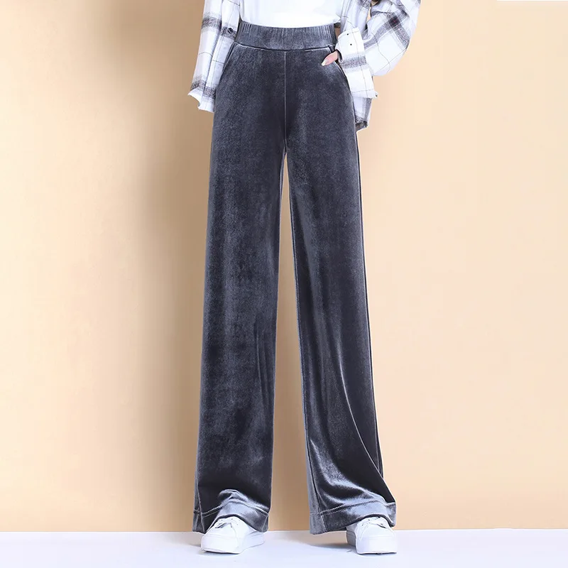 

Large Size Loose Vertical Straight Pants Women's Trousers 2021 Autumn Winter Plus Velvet Padded Loose High Waist Plus