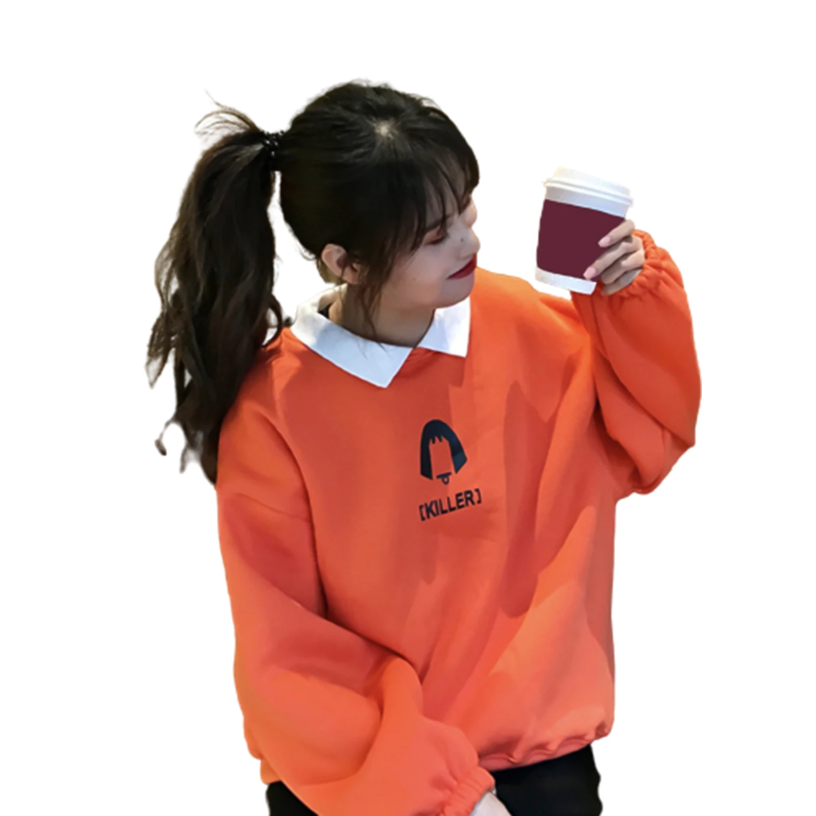 Women Autumn Long Sleeve Turn Down Collar Letters Print Plush Sweatshirt Hoodie