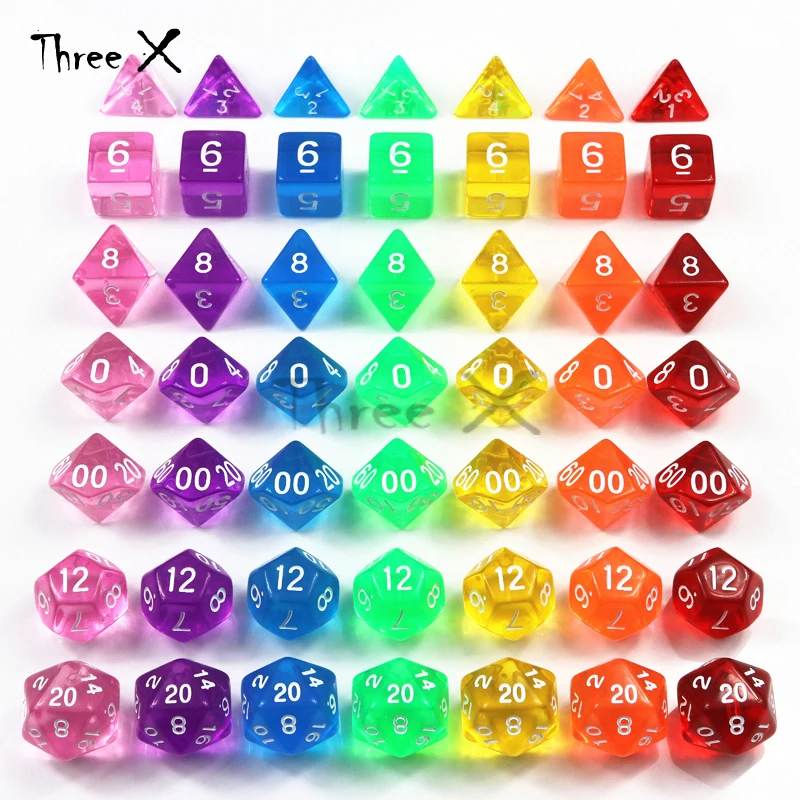 Colorful Top Quality Dice Set of 7 Translucent Sided D4 D6 D8 D10 D12 D20 for DND Dados Rpg Boardgame | Спорт и развлечения