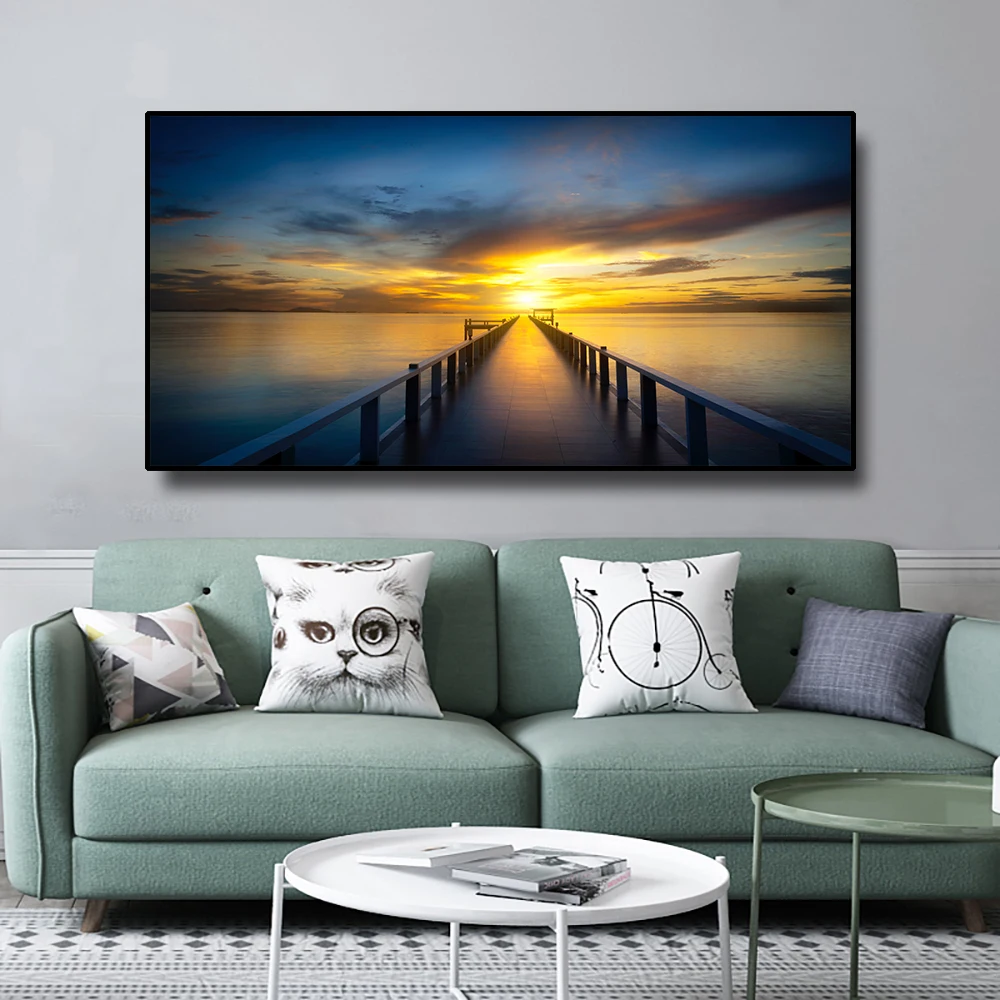 

Laeacco Sunset Seaside Painting Canvas Poster Scenery Wall Art Pictures For Living Room Decor Modern Home Decoration Painting