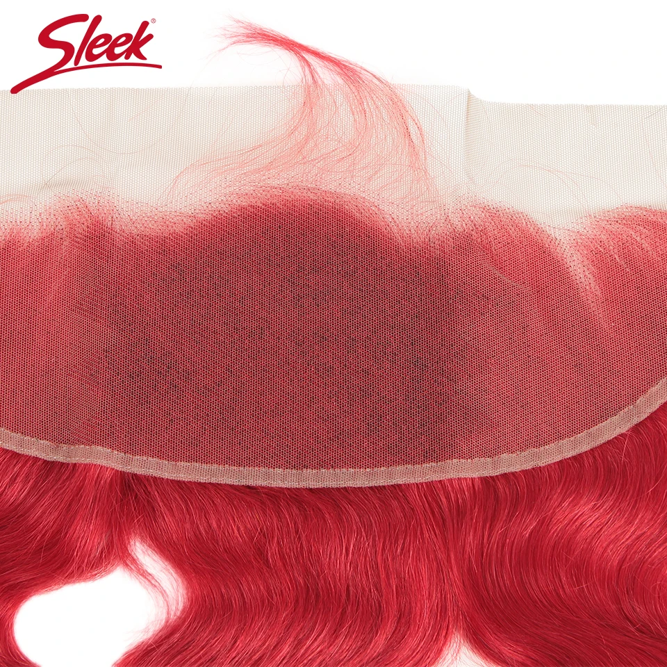 

Sleek Red Brazilian Bundles With Frontal Body Wave Lace Frontal With Bundles 8-28 Remy Human Hair Weave 3/4 Bundles With Closure