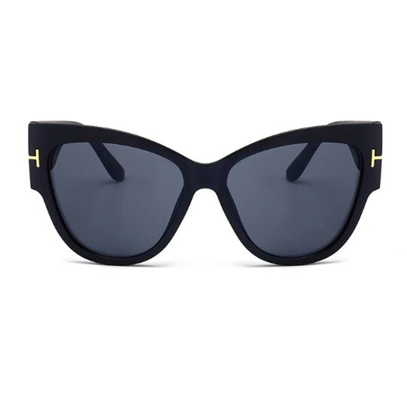 Блестящие черные женские негабаритные солнцезащитные очки кошачий глаз