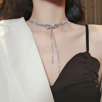 2022 new luxury bowknot crystal choker fashion necklaces for women long tassel rhinestone necklaces weddings jewelry party gifts