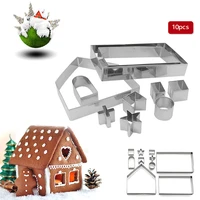 10pcs Set Gingerbread House Cookie Cutters Stainless Steel Christmas Biscuit Mold Easter Fondant Confectionery Bake Tools