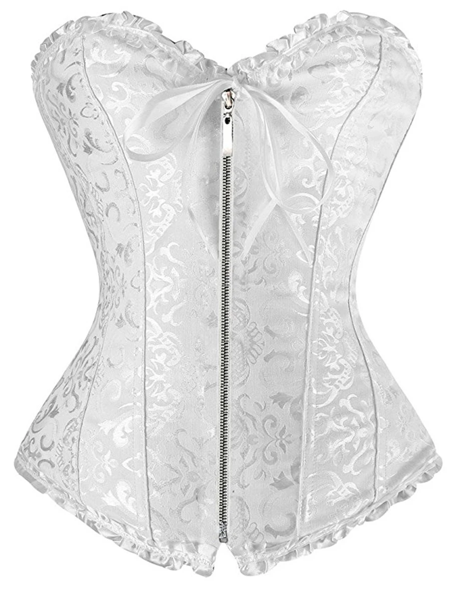

Bustier Corset Top Women Sexy Lingerie White Vintage Floral Print Fashion Black Gothic Zipper Lace Up Corselets Underwear Female