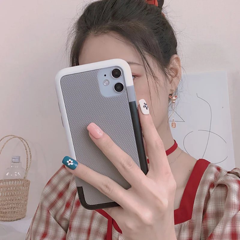 

QIXTWO Luxury Lattice Hit Color Phone Hard Case For iPhone 12 Mini 11 Pro Max X Xs XR 7 8 Plus SE 2020 Silicone Shockproof Cover