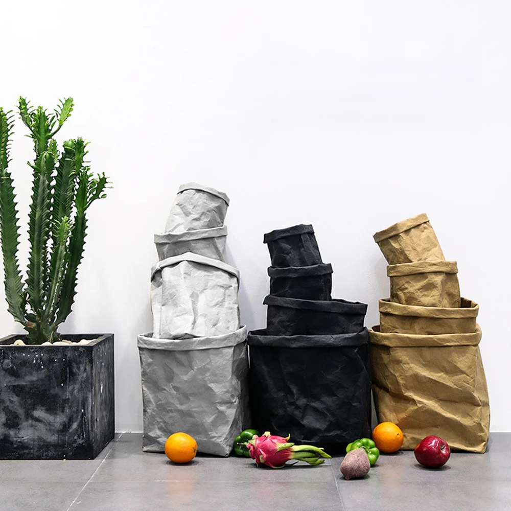 

ADOREHOUSE 2PCS Washable Kraft Paper Storage Bag Plants Flowers Growing Bags Vegetable Fruit Organizer Bag Home Decor