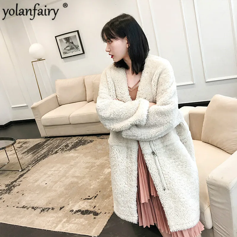 YOLANFAIRY/женское зимнее пальто из натурального меха мериносовой овечки теплая