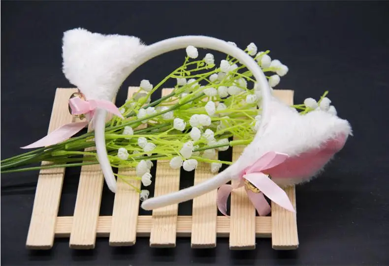 Милая повязка на голову с кошачьими ушками колокольчиком и бантом вечерние