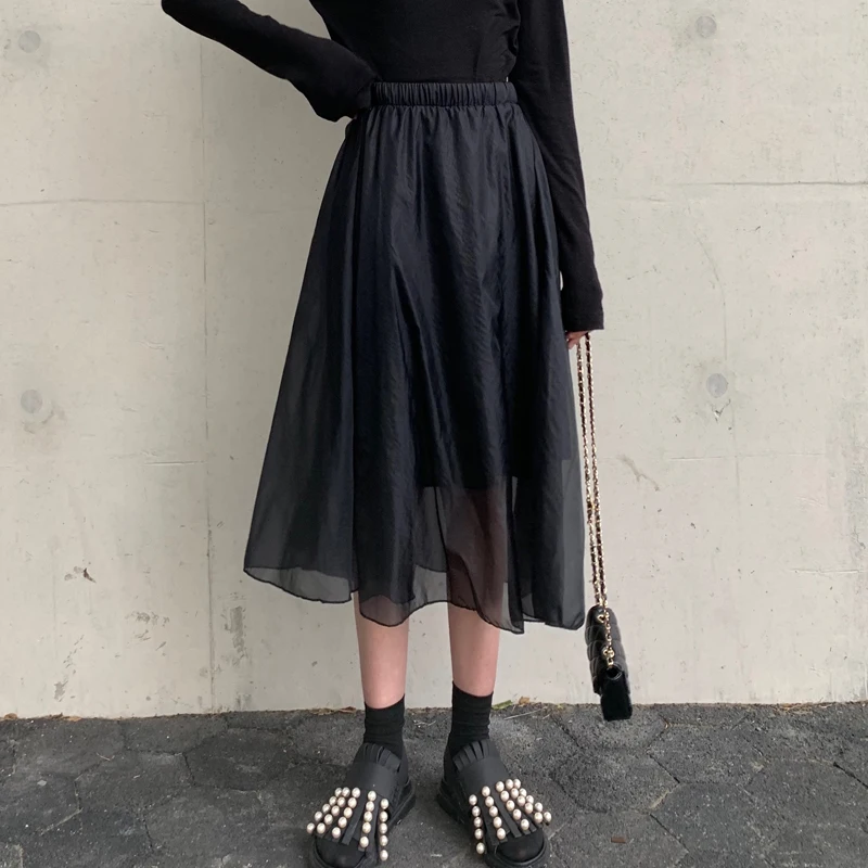 Женские юбки в японском стиле Harajuku Ulzzang Повседневная Свободная сетчатая юбка
