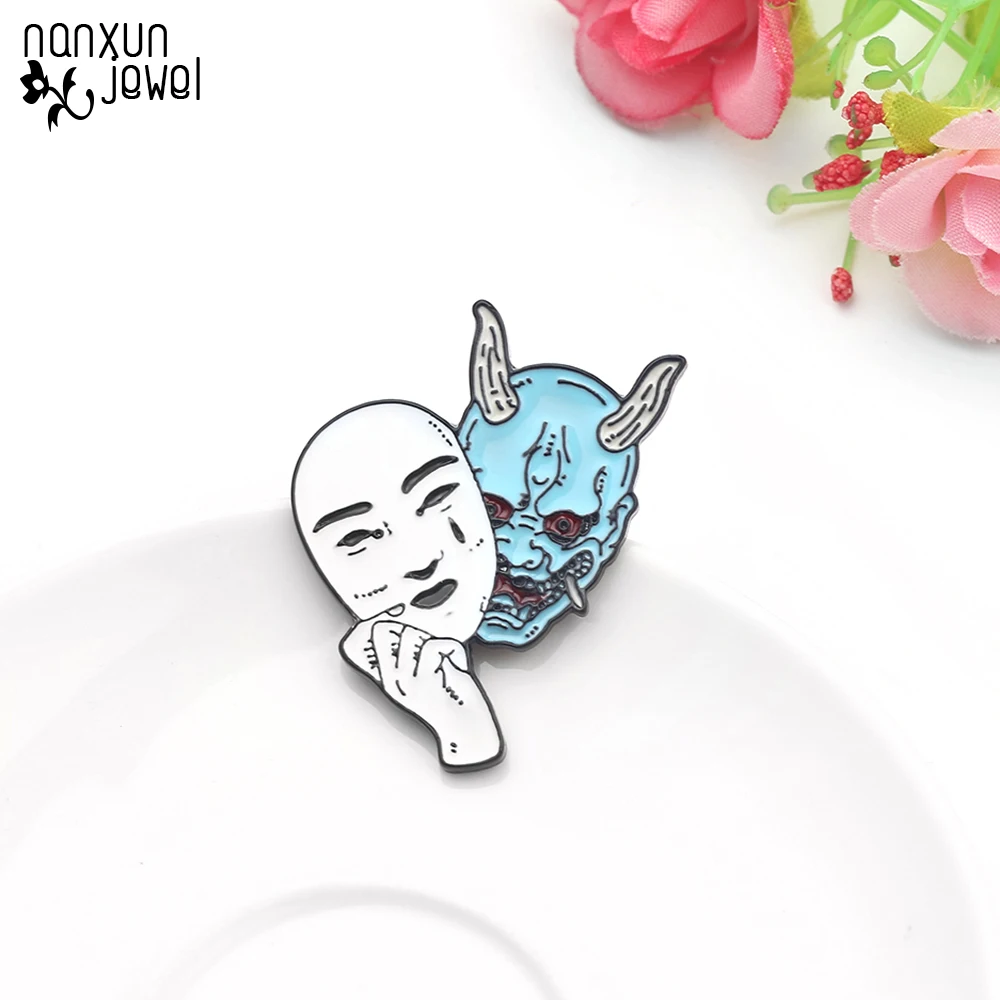 Маска хання отворот булавка ужас демон женщина маска эмаль булавки