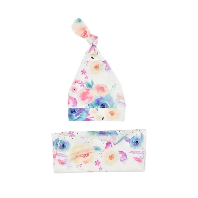 

2Pcs Newborn Baby Swaddling Wrap Blanket Sleeping Bag Floral Tire Cap Outfit Set