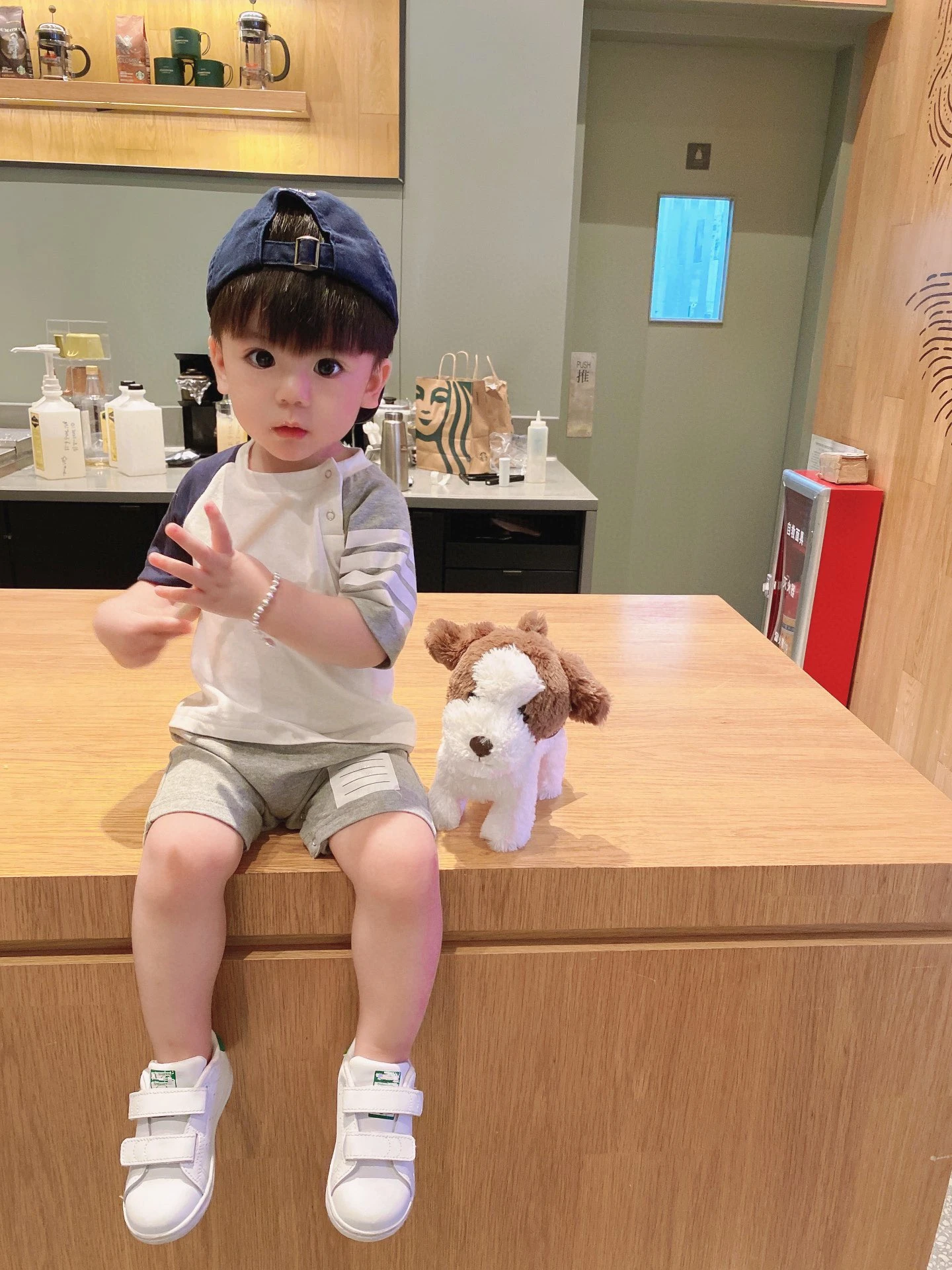 

Summer baby and children's simple splicing four bar fake two pieces of Harbin clothes boys and girls climbing suit Jumpsuit 0-3