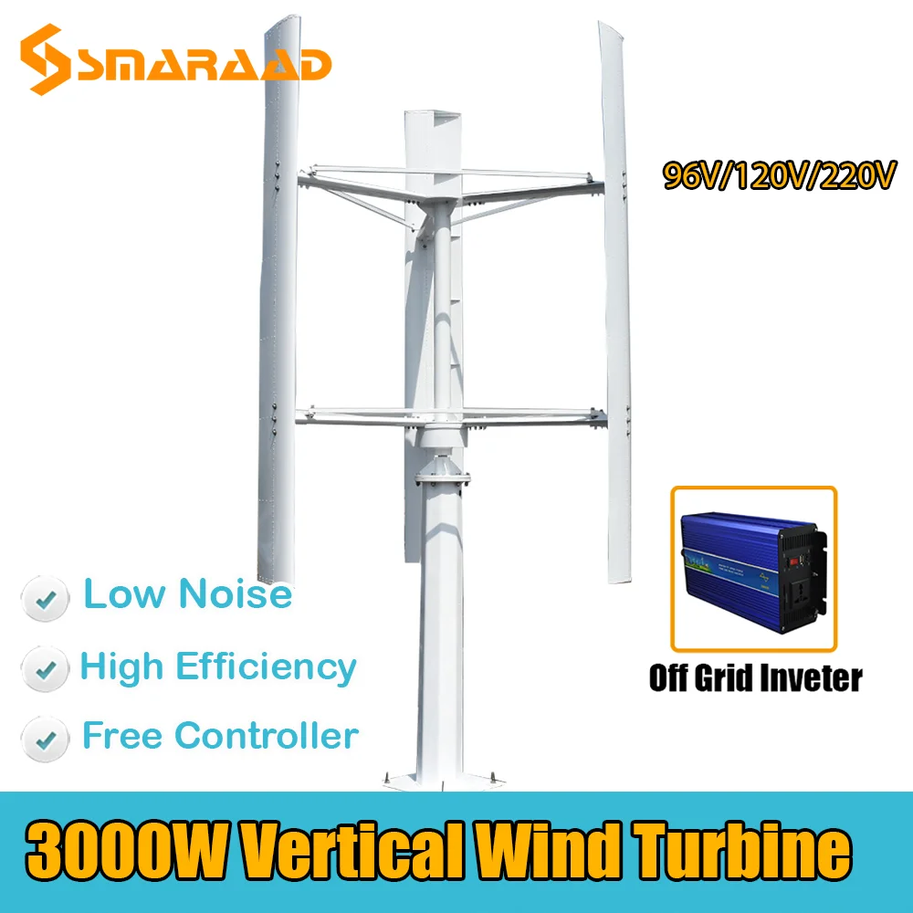 3000W vertical wind turbine CE certified noiseless permanent magnet generator 3-phase 96V120V 220V Off Grid system for home smal