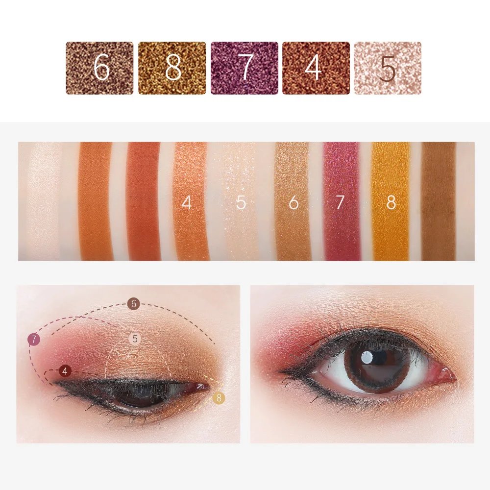 Палитра теней для век Honey & Beauty 9 цветов матовый блеск водостойкие металлические
