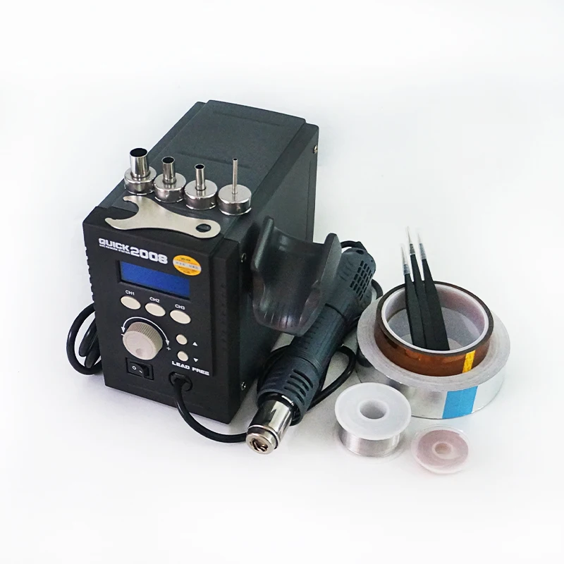 

QUICK 2008 Hot Air GunStation Soldering station Kit tin solder wire Desoldering wire tape ESD tweezers For BGA Repairing