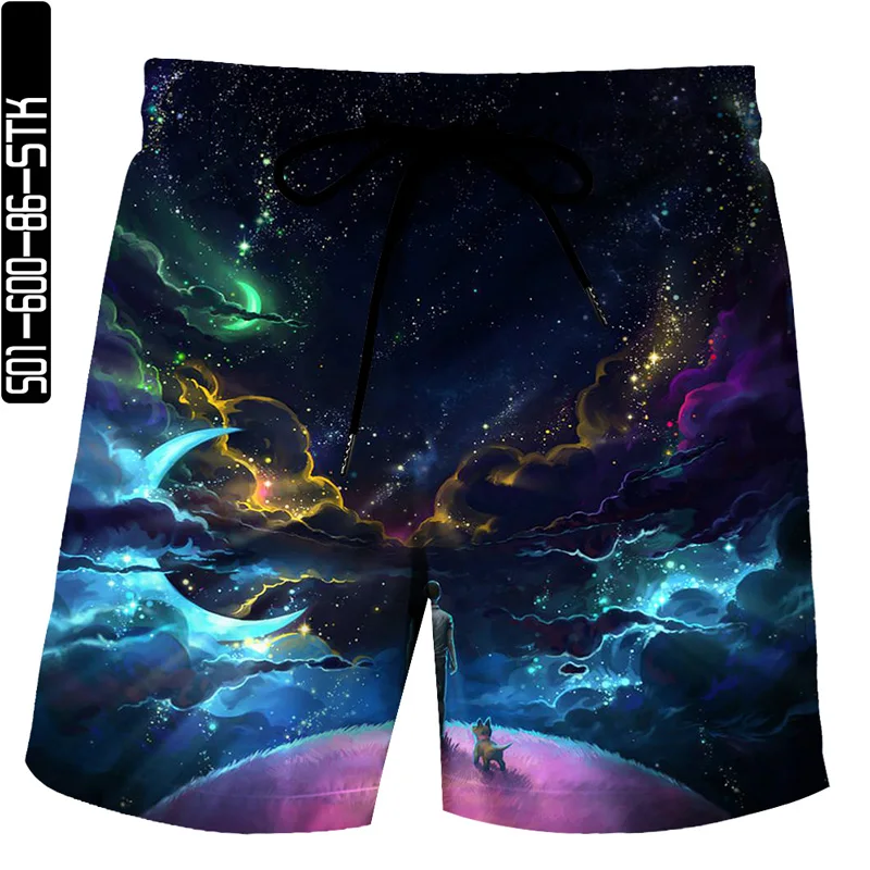 

2021 summer new men's and women's same style scenery elements 3D printing men's beach pants fitness quick-drying swimwear shorts