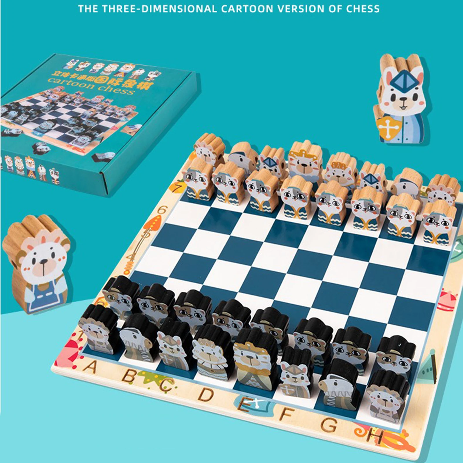 Vintage Chess Game Cartoon Chessman King & Queen Chessboard Set Board | Спорт и развлечения