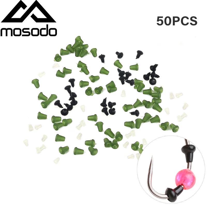 Mosodo 50pcs Hook Stops Beads Carp Fishing Accessories Stopper Green Black Carp Fishing Hair Chod Ronnie Rig Pop UP Boilie Stop