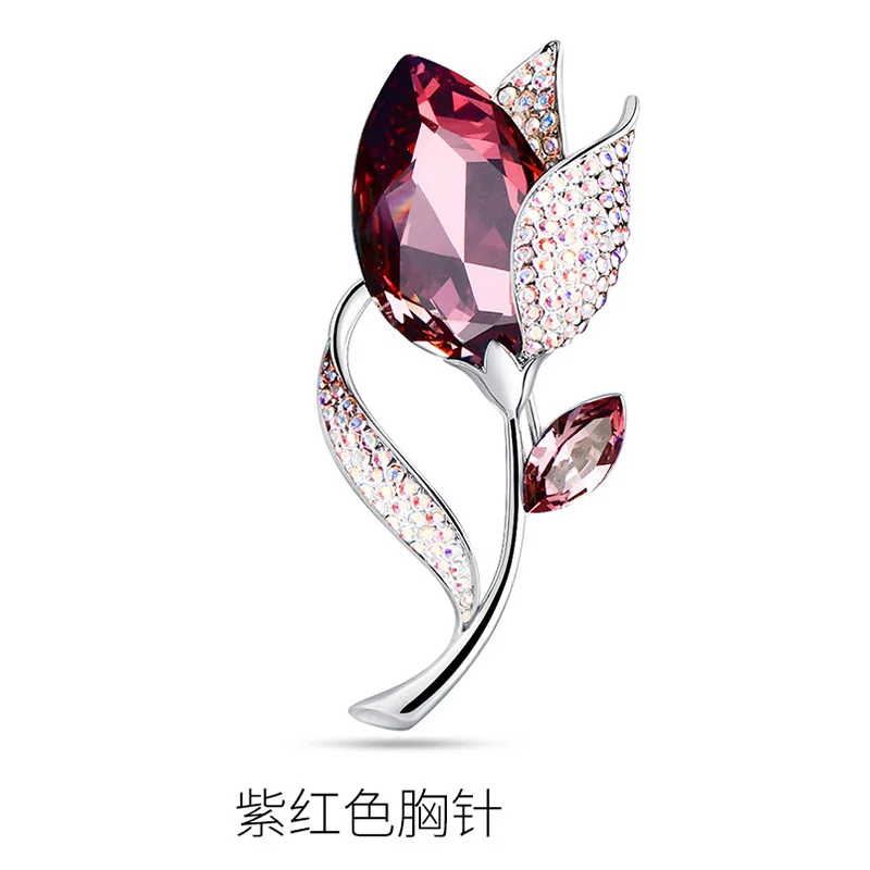 

Women's Crystal Tulip Flower Brooch Rhinestone Suit Pin Fashion Gift Korean Style Brooches Costume Jewelry Wholesale