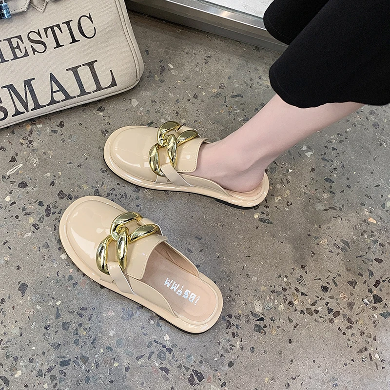 

Female Shoes Ladies' Slippers Loafers Rivet Low 2021 Summer Flat Slides Rubber PU Metal Decoration Rivet Female Shoes Slippers F