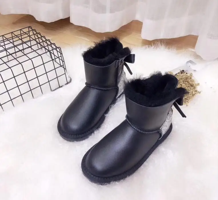 black waterproof Обувь высокого качества; коллекция года; женские зимние ботинки; натуральная шерсть; зимние теплые ботинки из натуральной овечьей кожи; нескользящие женские ботинки на натуральном меху - Цвет: black waterproof