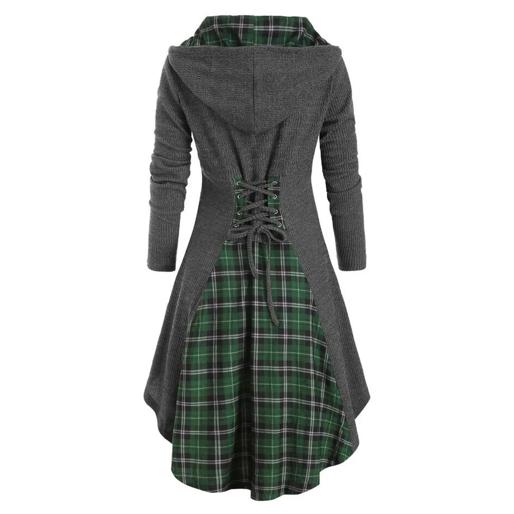 5XL Женская блузка с длинным рукавом Клетчатая на пуговицах Кружевная туника