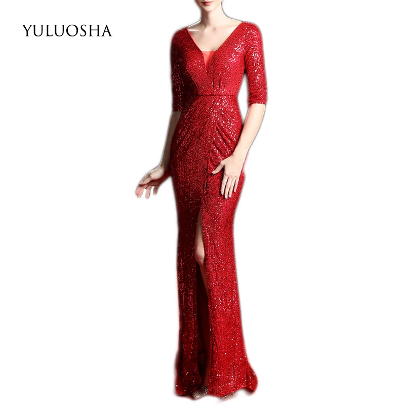 YULUOSHA/золотые вечерние платья длинное платье трапециевидной формы с блестками в