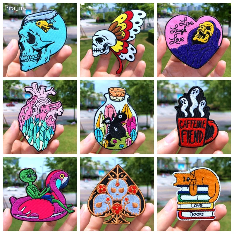 Мультяшные нашивки Prajna с черепом и бабочкой вышитые для одежды самодельные