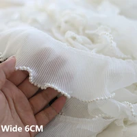 6cm wide glitter white black chiffon pleated beaded stretch lace fringe ribbon collar cuffs elastic ruffle trim diy sewing decor