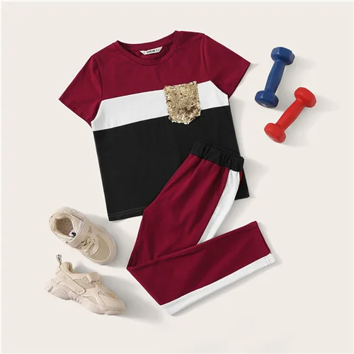 Multicolor SHEIN Kiddie/укороченный топ с тропическим принтом и байкерские шорты для маленьких девочек, г., летняя одежда без рукавов для активного отдыха обтягивающие комплекты - Цвет: Multicolor