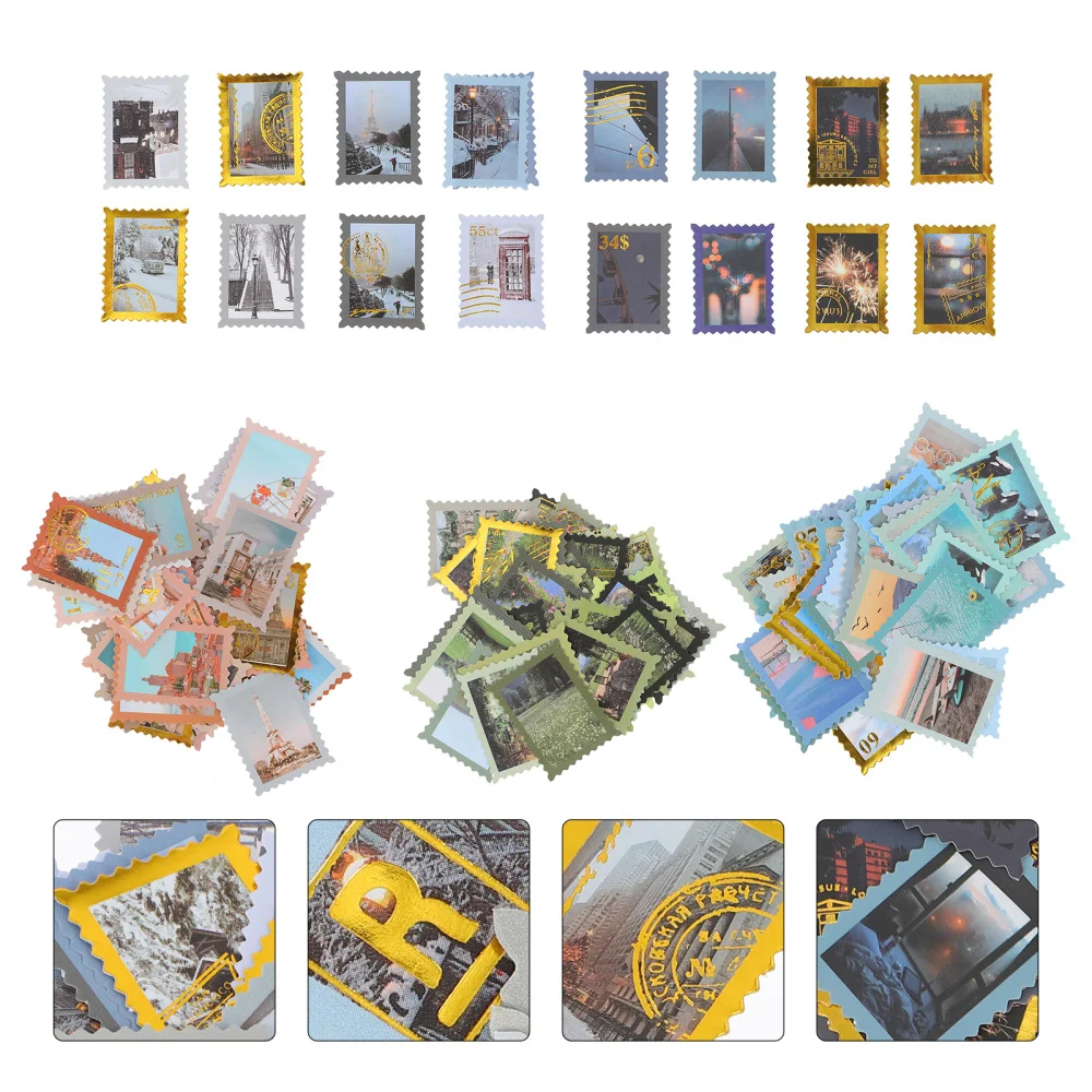 

200pcs Retro Postage Stamp Stickers Decorative Scenery Scrapbook Sticker
