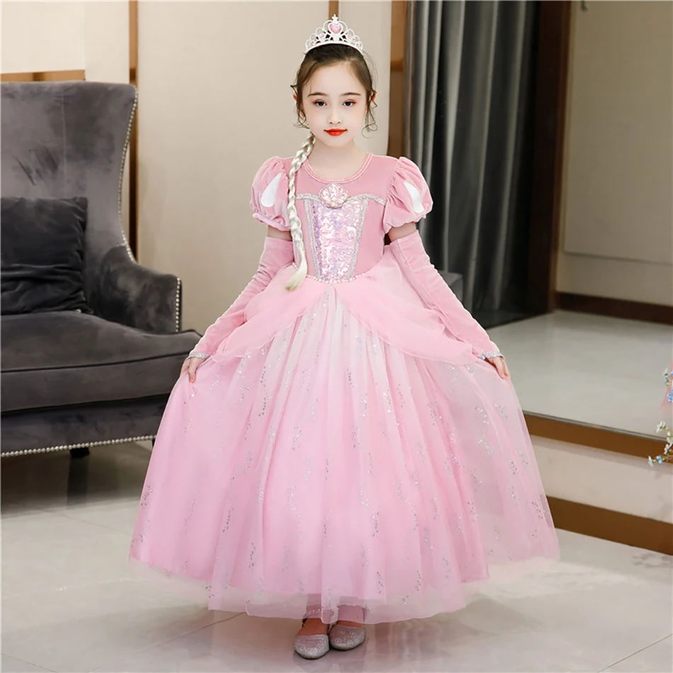 Платье принцессы с юбкой-годе для девочек блестками и бусинами |