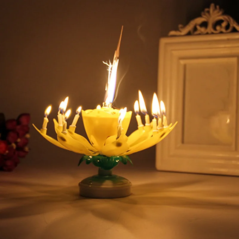 8/14pcs Candle Lotus Flower Rotating Happy Birthday Musical Party DIY Cake Decoration Candles For Gift SDF-SHIP | Дом и сад
