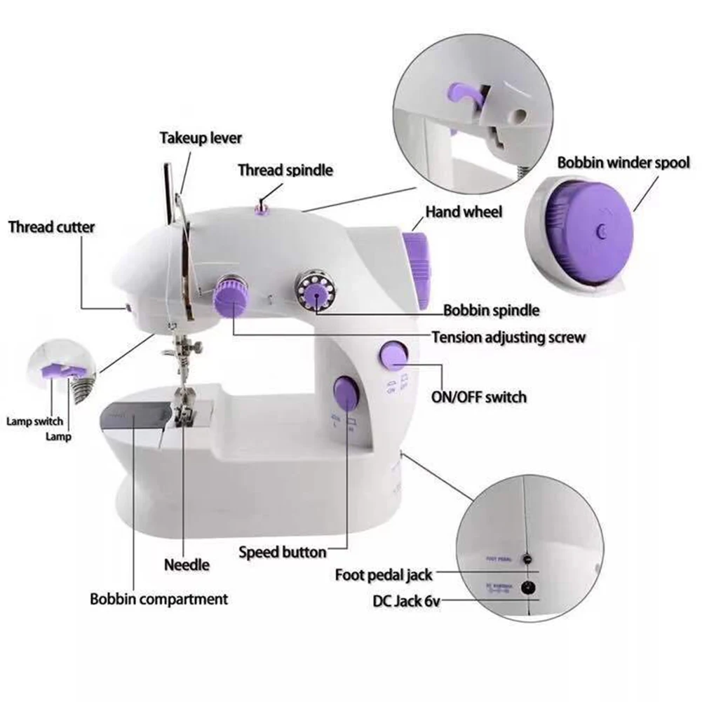 Mini Electric Handheld Sewing Machine Dual Speed Adjustment with Light Foot AC100-240V Double Threads Pendal Apr3 | Дом и сад