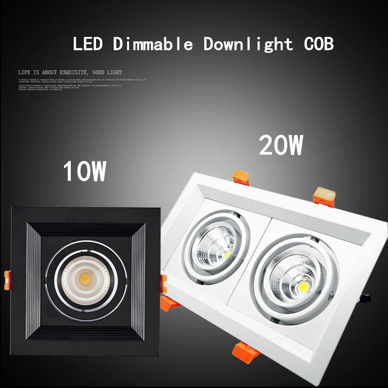 

1pcs Super Bright Recessed square LED Dimmable Downlight COB 10w 20W LED Spot light LED decoration Ceiling Lamp AC110V 220V