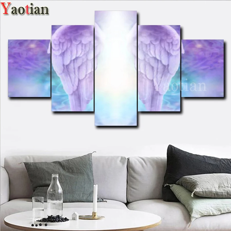 

5 Pieces 5D DIY Diamond Painting Angel Wings Diamond Mosaic Cross stitch Square/round diamond mazayka, living room decoration