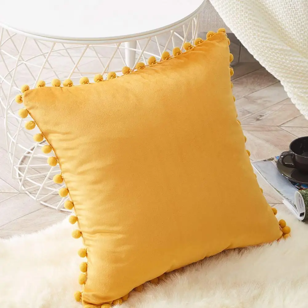 

Cilected Soft Velvet Decorative Pillowcase Bed Throw Pillows Square Covers Home Cover Cushions Pompom Car Decor For Sofa Pi C9R0