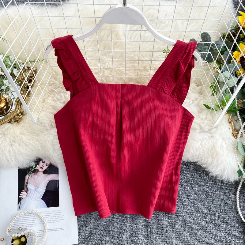 Женский жилет на бретельках свободный кроп топ с открытой спиной однотонный