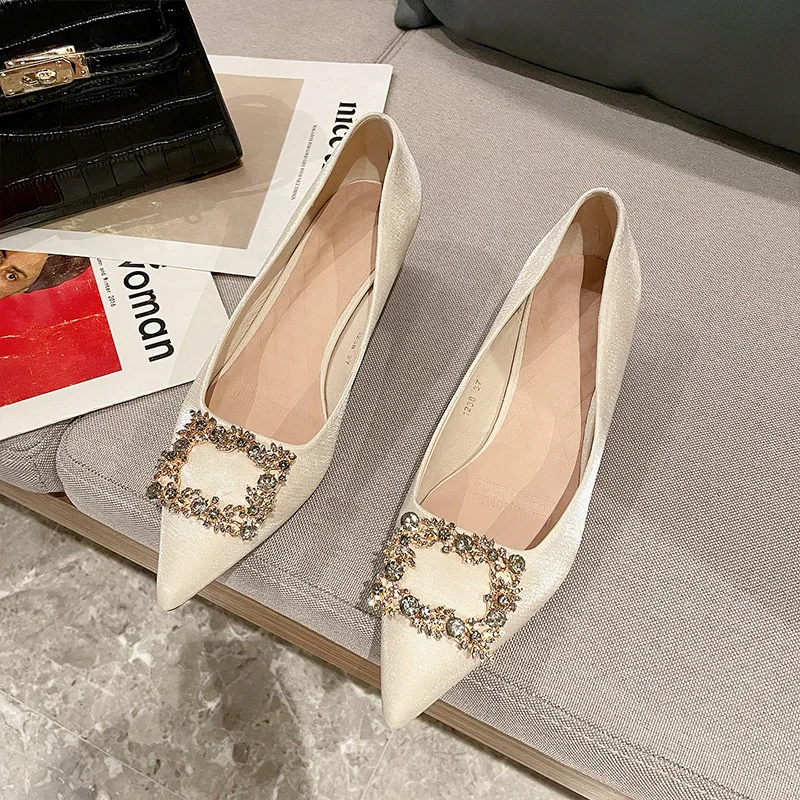 

Women's Shoes Satin Slip On Casual Heels Lace-Up Sexy Pump 2021 Shallow Mouth Pointed Wedge Sandals Ladies Slip-On Bridal Comfor