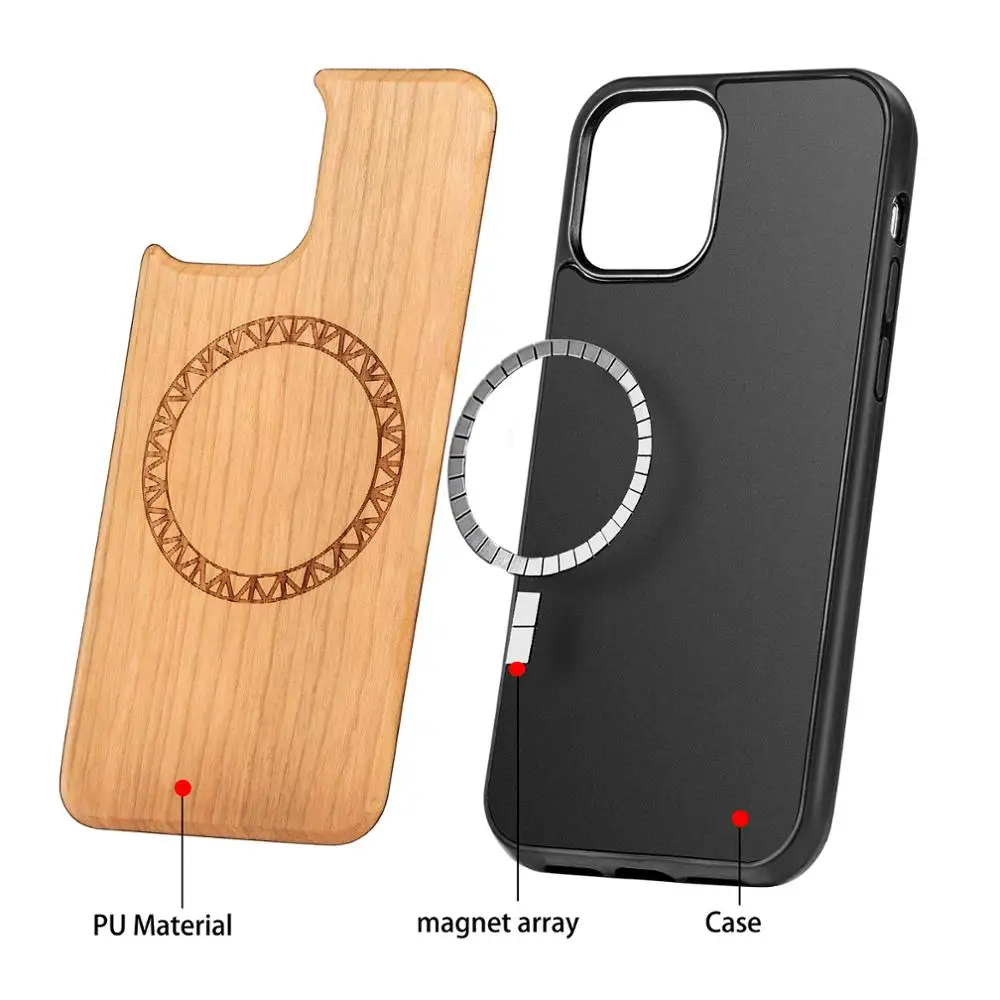 10 шт для iPhone 12 Pro Magsafe Совместимость натурального дерева грецкого ореха бамбука
