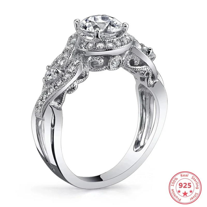 Настоящее серебро 925 пробы кольцо с белым бриллиантом для женщин Anillos De Not