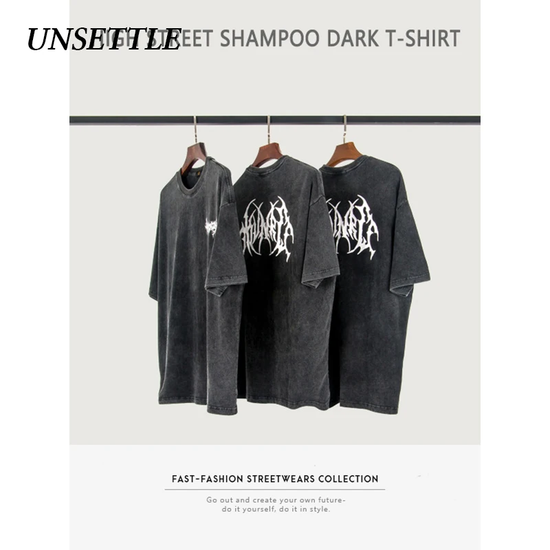 UNSETTLE 2020 Харадзюку тяжелая ткань потертые футболки модные мужские хип хоп печати