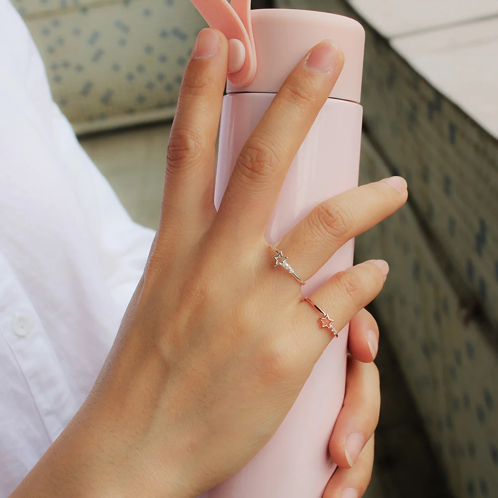 Женские кольца с полой звездой Trusta розовое серебро 925 пробы кубическим цирконием