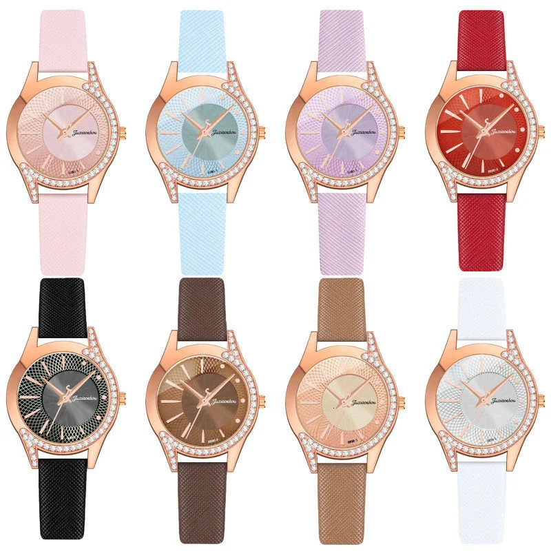 Роскошные модные стразы женские часы свободного покроя кварцевые с кожаным