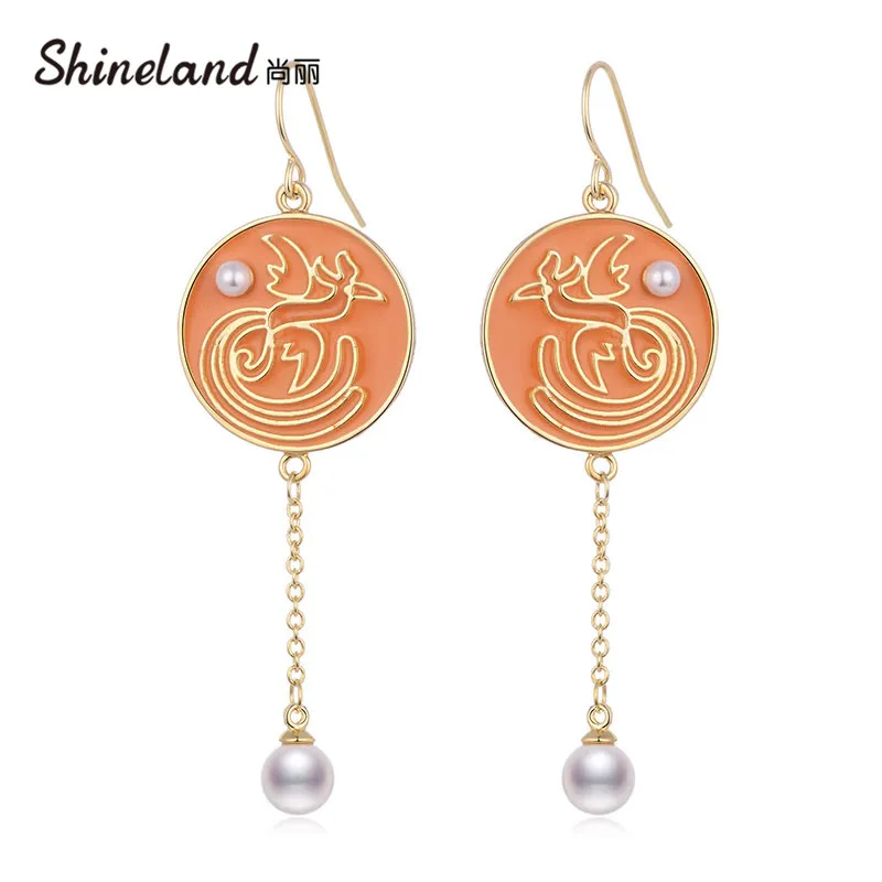 

Shineland Creative Chinese Antiquity Style Earrings Temperament Simulated Pearl Long Dangle Earring Prevent Allergy Jewelry