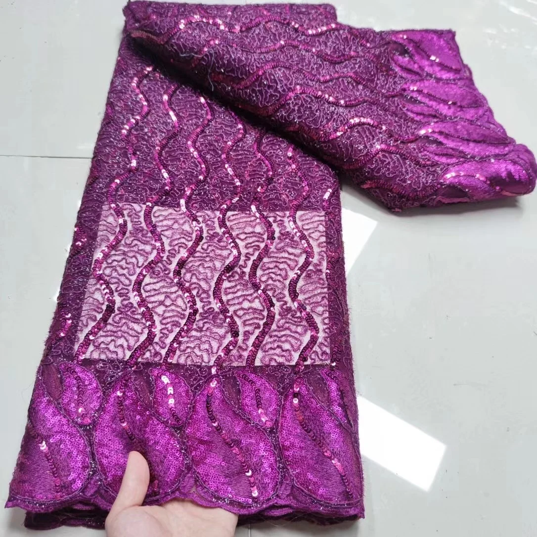 

5 ярдов, африканская фиолетовая кружевная ткань с блестками, 2021, высококачественный нигерийский французский гипюр, тюль, кружевной материал...