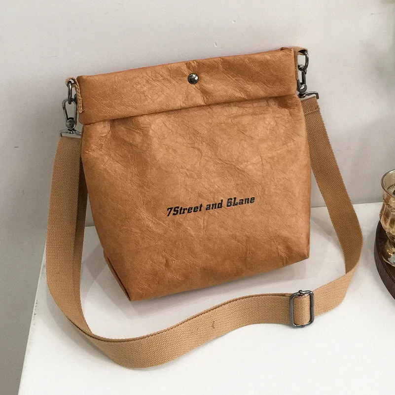 Bolso de mano impermeable con personalidad para mujer, bolsa pequeña de cubo, rollo de papel Kraft, bolso de hombro, bolso de mano para fiesta